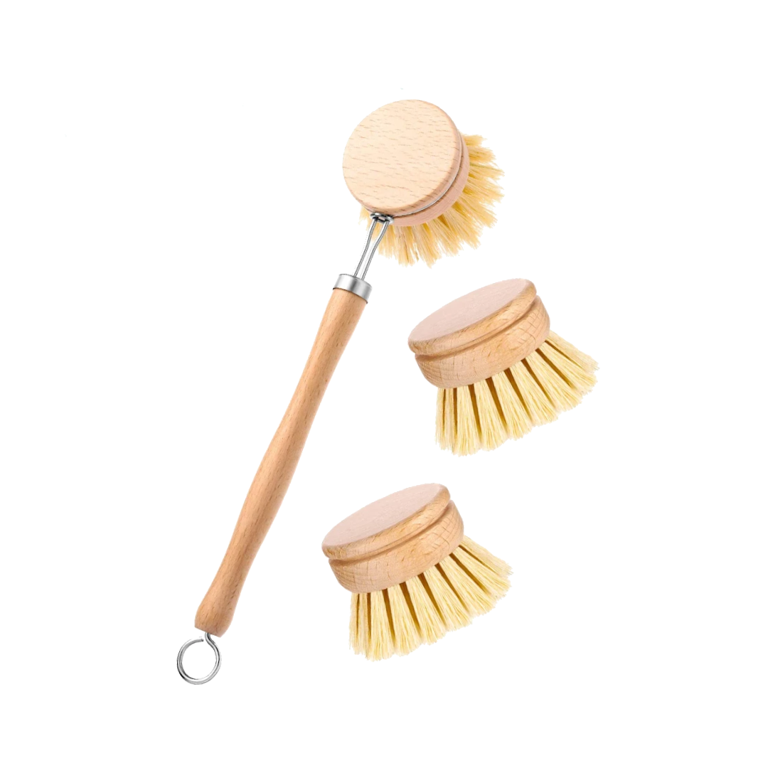 Wooden Dish Brush with Replacement Brush Heads
